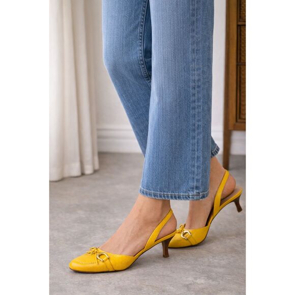 kate spade Shoes - Kate Spade Terry Round Toe Slingback Kitten Heels in Yellow Size 8.5